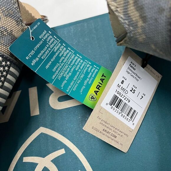 ARIAT BOOTS Kids 8 CAMO PATRIOTIC WESTERN SQUARE TOE CHILDREN USA FLAG Brown - Picture 4 of 11